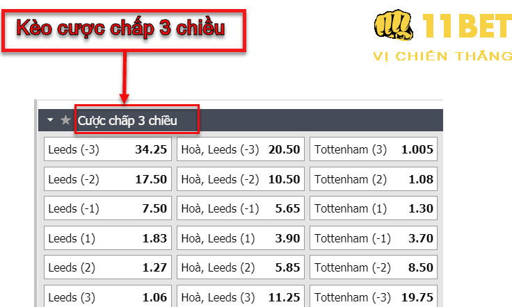 11BET Kèo Cược chấp 3 chiều là gì? Cách cược kèo chấp 3 chiều hay nhất